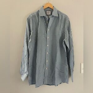 Mens Charles Tyrwhitt Green & White Checkered Button Down Shirt